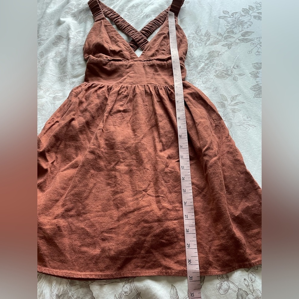 Abercrombie Chestnut Brown Linen Blend Romper Dress XS Tall Minimalist Classic - Picture 6 of 8